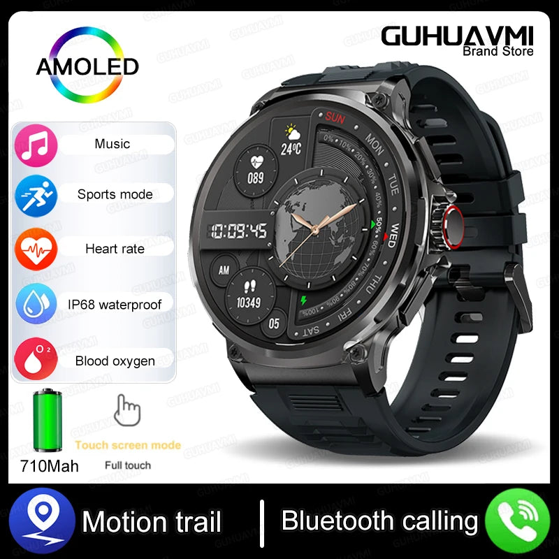 New 1.85-Inch Ultra AMOLED HD Smart Watch Outdoors GPS Track Bluetooth Call 710 Mah Large Battery Men Sports Fitness Smartwatch