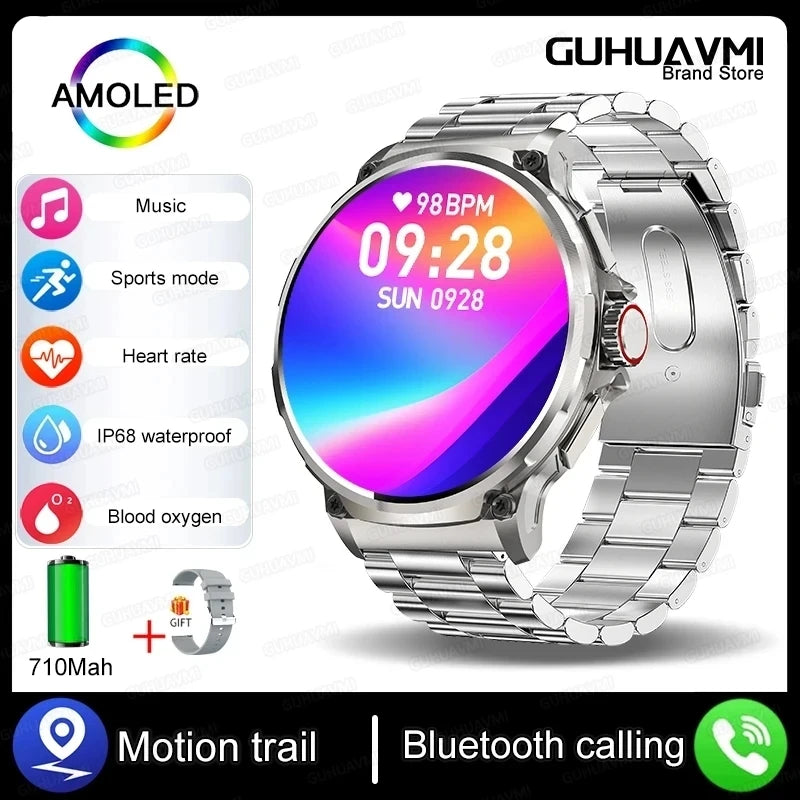 New 1.85-Inch Ultra AMOLED HD Smart Watch Outdoors GPS Track Bluetooth Call 710 Mah Large Battery Men Sports Fitness Smartwatch