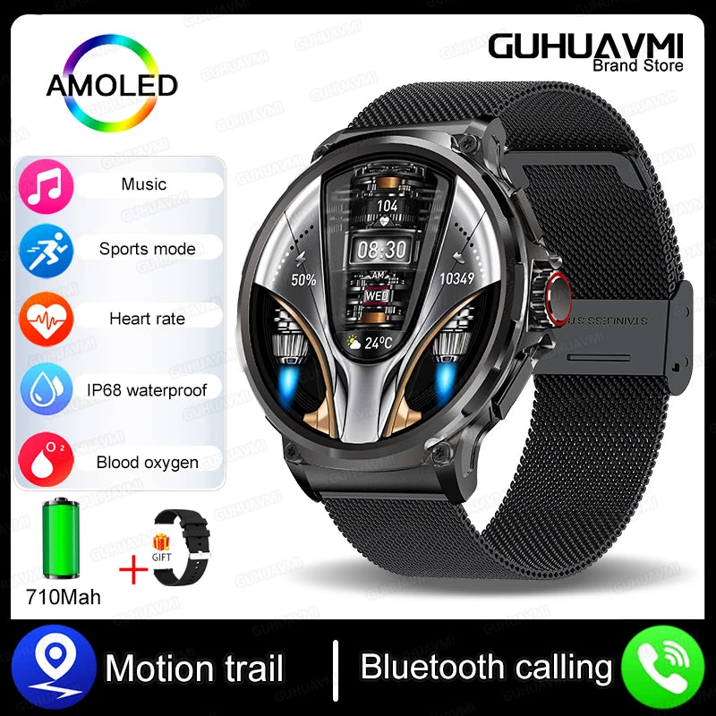 New 1.85-Inch Ultra AMOLED HD Smart Watch Outdoors GPS Track Bluetooth Call 710 Mah Large Battery Men Sports Fitness Smartwatch