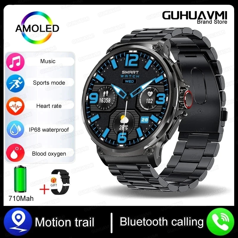 New 1.85-Inch Ultra AMOLED HD Smart Watch Outdoors GPS Track Bluetooth Call 710 Mah Large Battery Men Sports Fitness Smartwatch