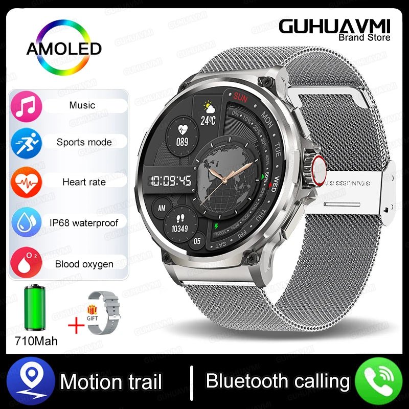 New 1.85-Inch Ultra AMOLED HD Smart Watch Outdoors GPS Track Bluetooth Call 710 Mah Large Battery Men Sports Fitness Smartwatch