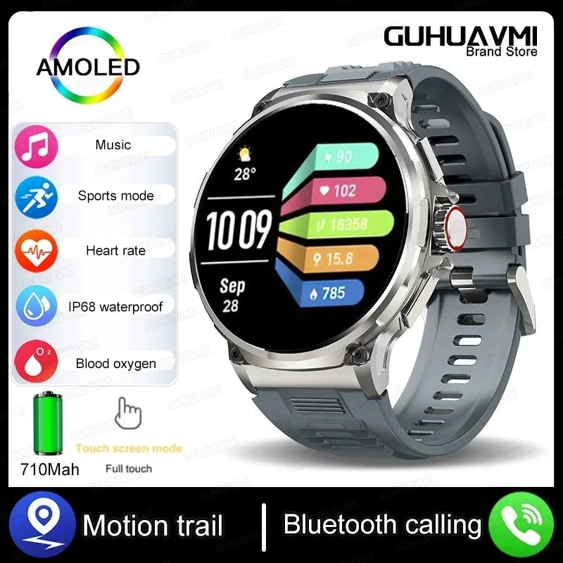 New 1.85-Inch Ultra AMOLED HD Smart Watch Outdoors GPS Track Bluetooth Call 710 Mah Large Battery Men Sports Fitness Smartwatch